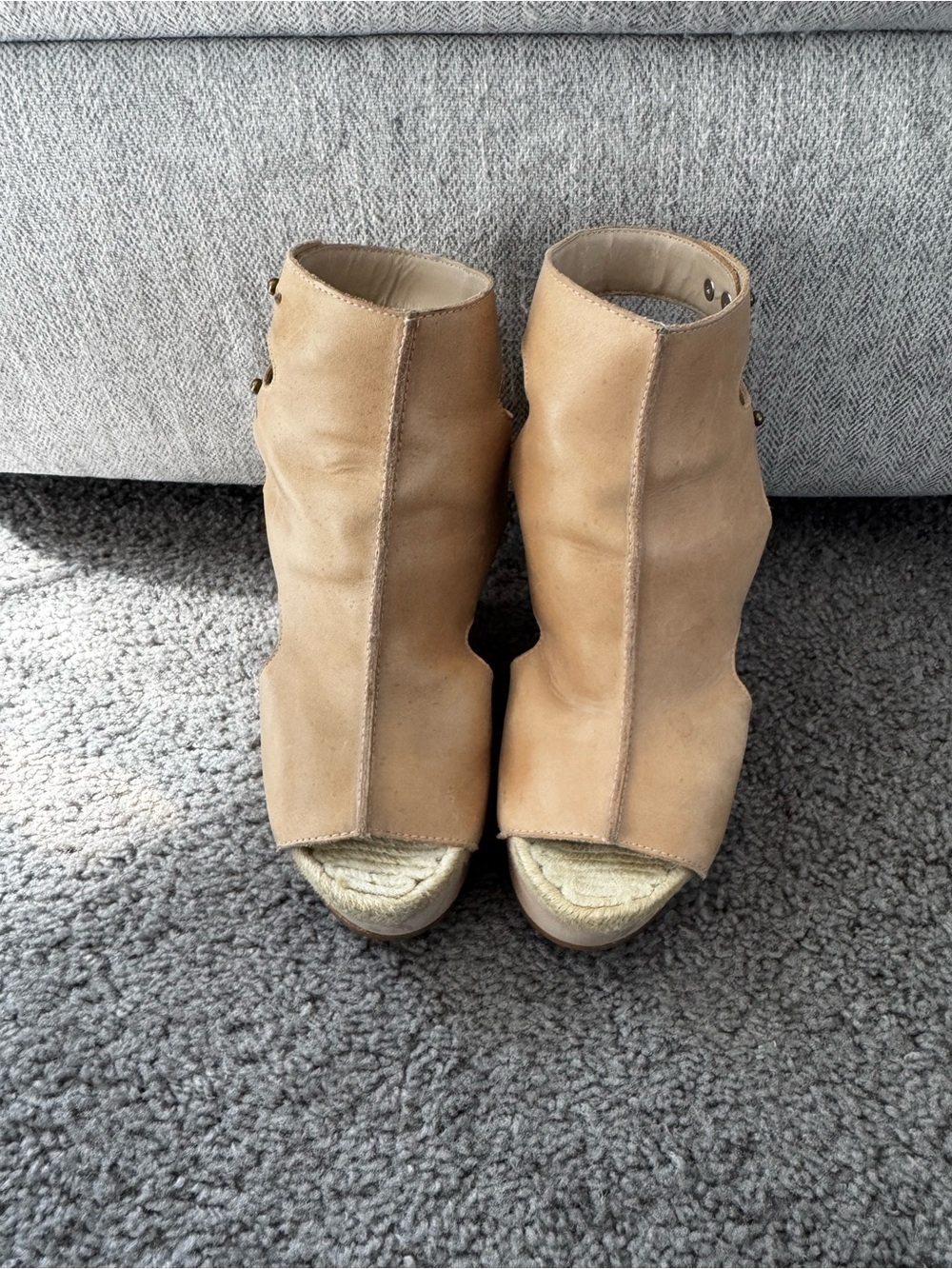 Max Studio Tan Suede Open-Toe Espadrille Booties